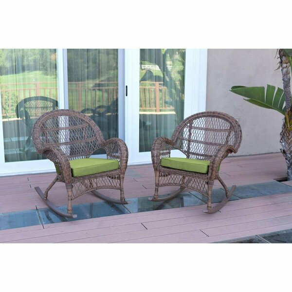 Jeco W00210-R-2-FS029 Santa Maria Honey Wicker Rocker Chair with Green Cushion, 2PK W00210-R_2-FS029